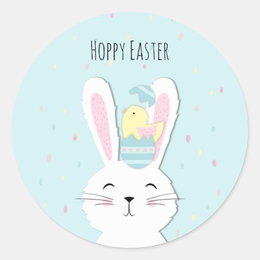 Sticker Rond Beau lapin de Pâques arrière - plan turquoise (Devant)