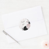 Sticker Rond Beau marbre noir & rose fleurs (Enveloppe)