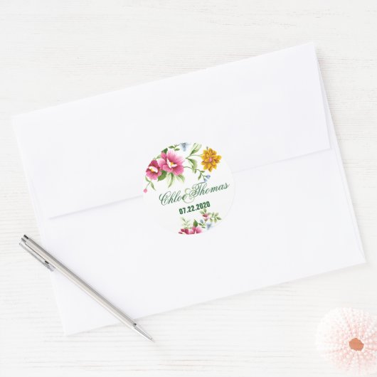 Sticker Rond Beau Mariage de fleurs de printemps (Enveloppe)