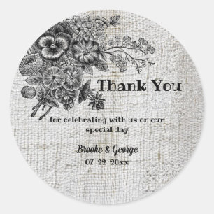 Sticker Rond Beau Mariage de Fleurs Noir & Gris