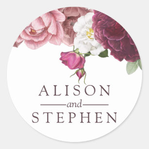 Sticker Rond Beau Mariage Floral Bourgogne