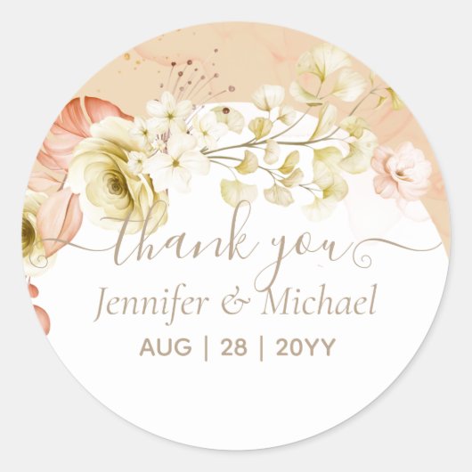 Sticker Rond Beau Mariage Floral Terracotta (Devant)