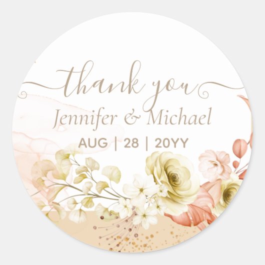 Sticker Rond Beau Mariage Floral Terracotta (Devant)
