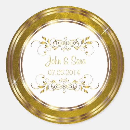 Sticker Rond Beau Mariage Gold Foil Outline (Devant)