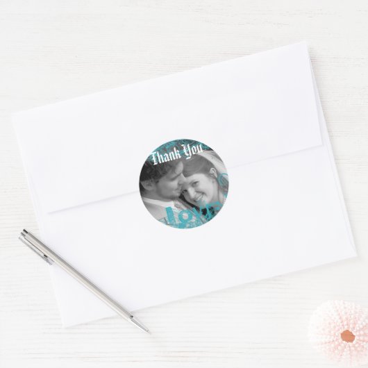 Sticker Rond Beau Merci dentelle Mariage votre photo (Enveloppe)