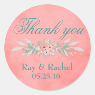 Sticker Rond Beau Merci rose floral