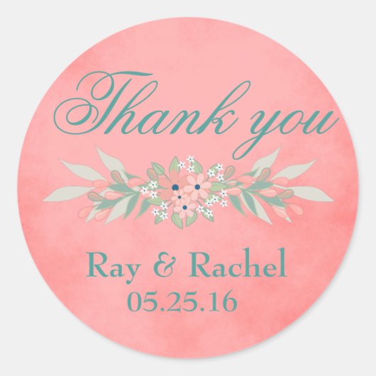 Sticker Rond Beau Merci rose floral (Devant)