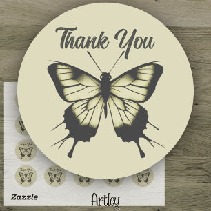 Sticker Rond Beau minimaliste gris Merci papillon