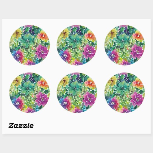 Sticker Rond Beau Motif de fleurs d'aquarelle (Feuille)