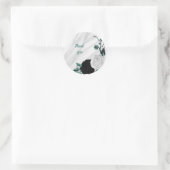 Sticker Rond Beau noir blanc turquoise fleurs marbre (Sac)