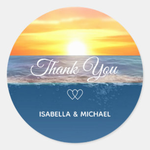 Sticker Rond Beau Ocean Sunrise Merci Mariage