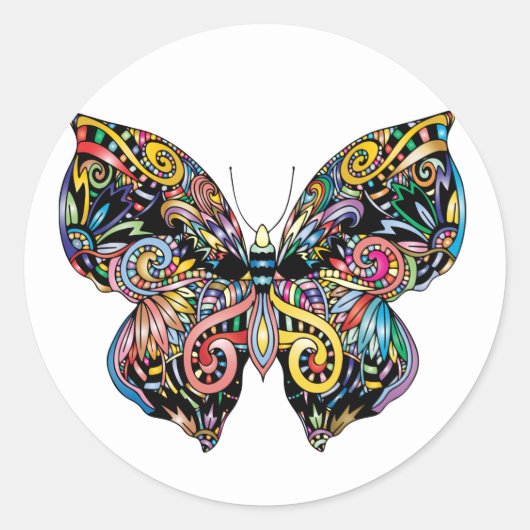 Sticker Rond Beau papillon illustré (Devant)