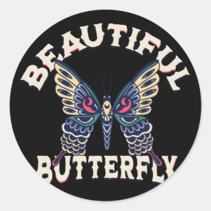 Sticker Rond beau-papillon-rétro-vecteur-art-illustration-