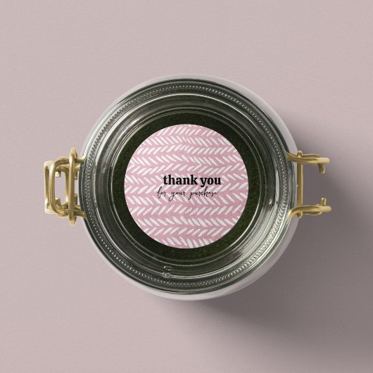 Sticker Rond Beau pastel herringbone motif sur rose merci