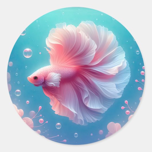 Sticker Rond Beau poisson rose Betta (Devant)