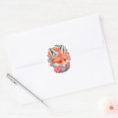 Sticker Rond Beau renard orange clair couleur vive en fleurs (Enveloppe)