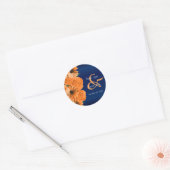 Sticker Rond Beau Rose orange et Mariage bleu marine (Enveloppe)