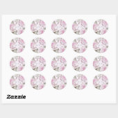 Sticker Rond Beau Roses violets avec Mariage Monograms (Feuille)
