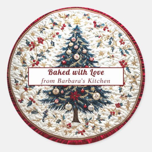 Sticker Rond Beau sapin de Noël Holly Red Satin (Devant)