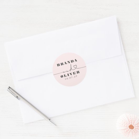 Sticker Rond Beau Script Coeur Romantique Mariage rose (Enveloppe)
