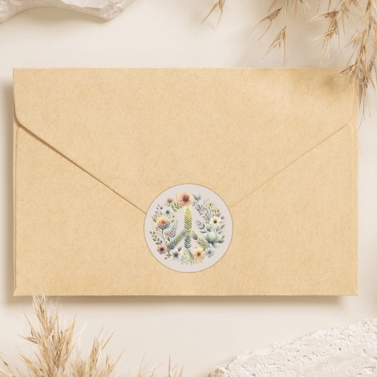 Sticker Rond Beau signe de paix les années 70 rétro Floral