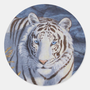 Sticker Rond Beau tigre blanc aux yeux bleu cristal