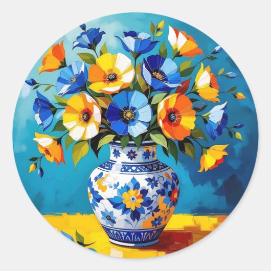Sticker Rond Beau vase de fleurs (Devant)