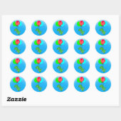 Sticker Rond Beau Vol T-Rex Avec Ballons Dans Ciel Bleu (Feuille)