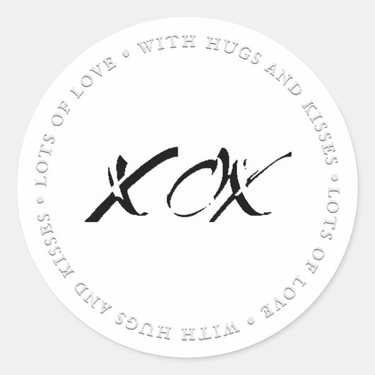 Sticker Rond Beaucoup d'amour coeurs faux embossés et câlins  (Devant)
