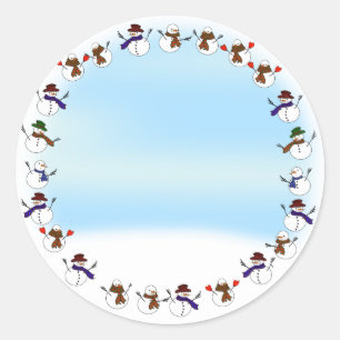 Sticker Rond Beaucoup de bonhommes de neige en caricature de No