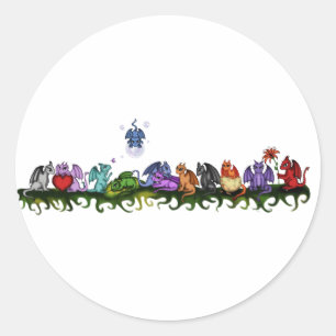 Sticker Rond beaucoup de dragons mignons