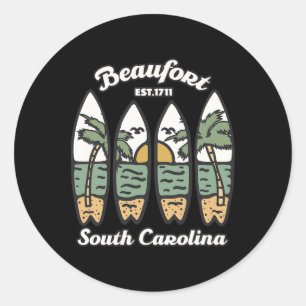 Sticker Rond Beaufort Caroline du Sud Surfant Surfeur Coucher d