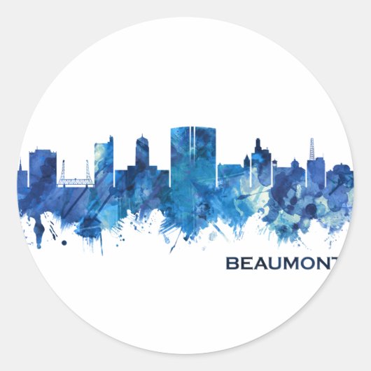 Sticker Rond Beaumont Texas Skyline Blue (Devant)