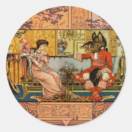 Sticker Rond Beauté Beast Classic Fairy Tale Caractères (Devant)