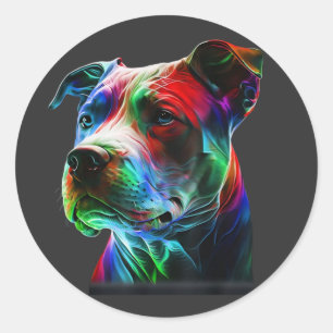 Sticker Rond Beauté Colorée de Pit-Bull Graphisme Art Chien Pit