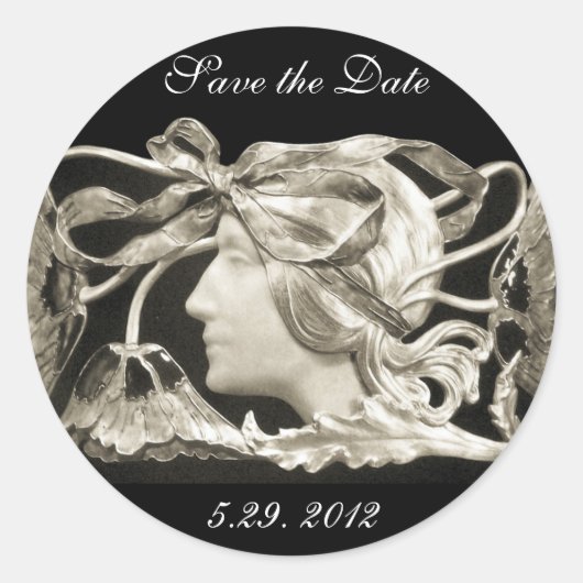 STICKER ROND BEAUTÉ ÉLÉGANTE / DAME AVEC BOW ET FLEURS (Devant)