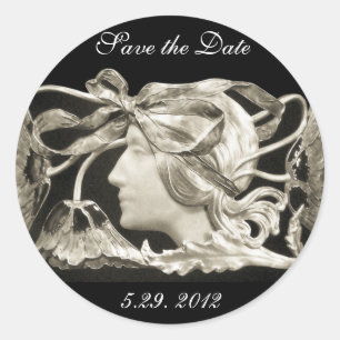 STICKER ROND BEAUTÉ ÉLÉGANTE / DAME AVEC BOW ET FLEURS