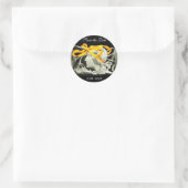 STICKER ROND BEAUTÉ ÉLÉGANTE / FEMME AVEC BOW JAUNE ET FLEURS (Sac)