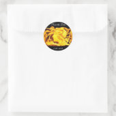 STICKER ROND BEAUTÉ ÉLÉGANTE / FEMME AVEC BOW JAUNE ET FLEURS (Sac)