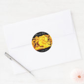 STICKER ROND BEAUTÉ ÉLÉGANTE / FEMME AVEC BOW JAUNE ET FLEURS (Enveloppe)