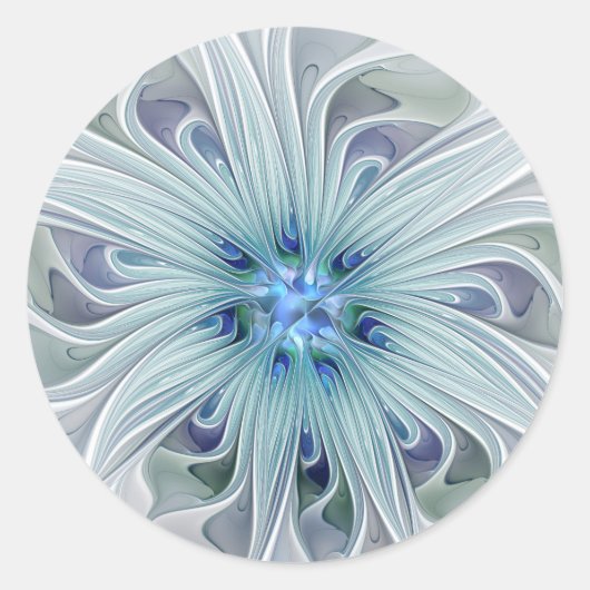 Sticker Rond Beauté florale Abstraite moderne Blue Pastel Flowe (Devant)