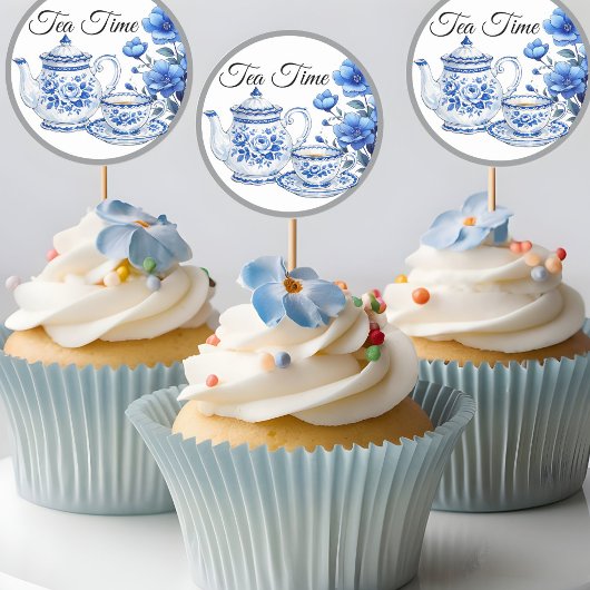 Sticker Rond Beauté florale bleue et blanche
