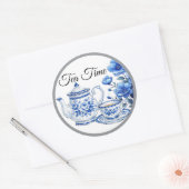 Sticker Rond Beauté florale bleue et blanche (Enveloppe)