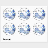 Sticker Rond Beauté florale bleue et blanche (Feuille)