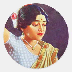 Sticker Rond Beauté indienne de femmes de l'Inde de rétros