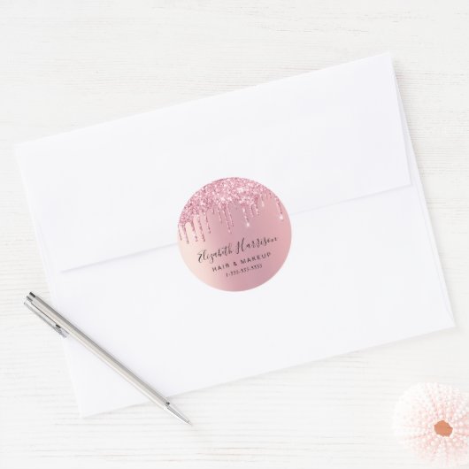Sticker Rond Beauté Parties scintillant rose (Enveloppe)