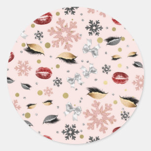 Sticker Rond Beauté rose girly Maquillage Fêtes Noël