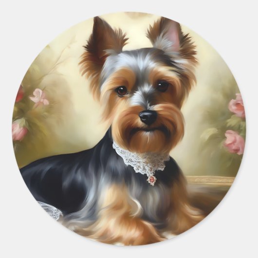 Sticker Rond Beauté Yorkshire Terrier Cute (Devant)