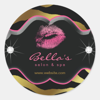 Sticker Rond Beauté Zebra Animal Or Lèvres rose Diamants