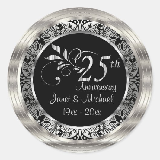 Sticker Rond Beautiful 25th Silver Wedding Anniversary (Devant)